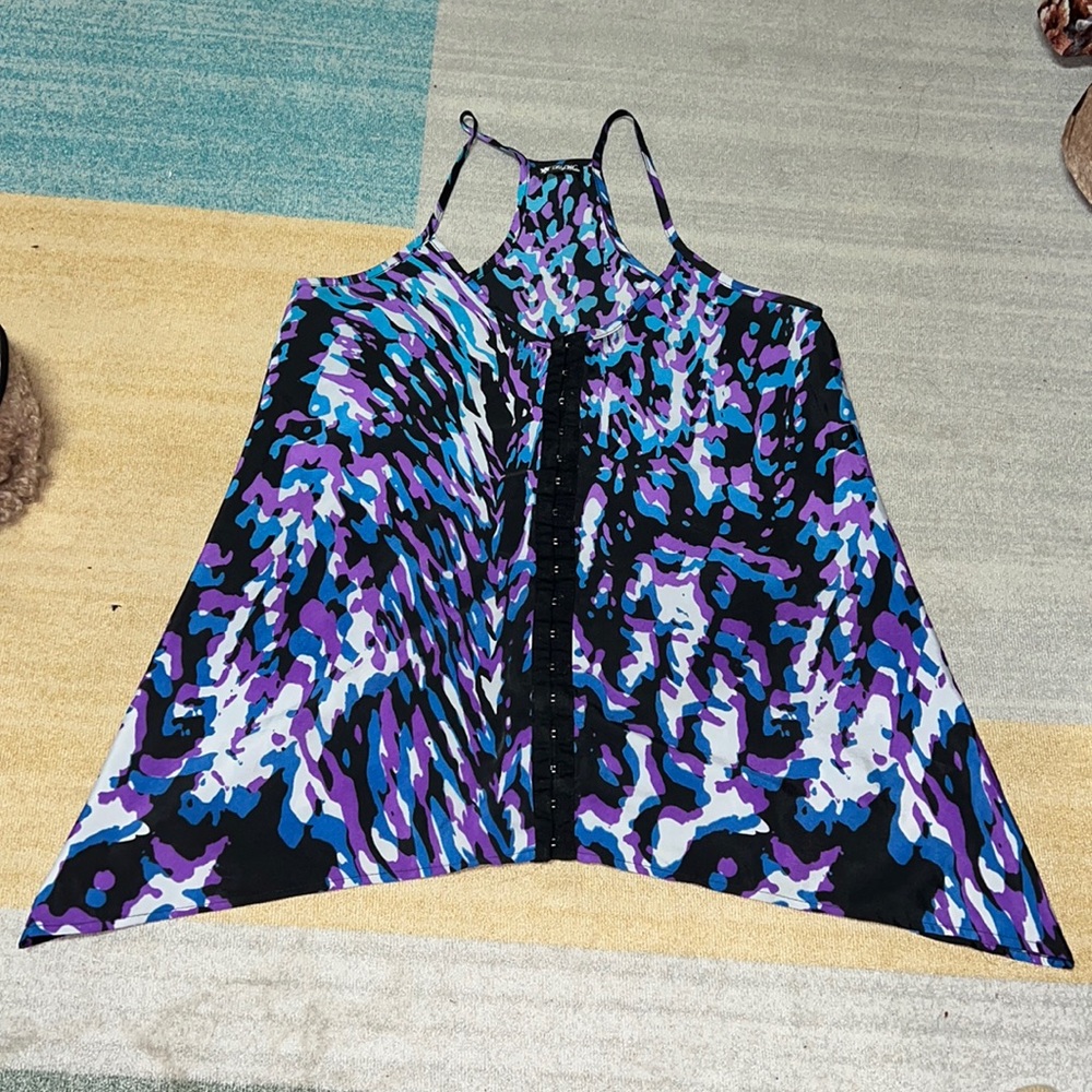 Camisole with blue and purple abstract print